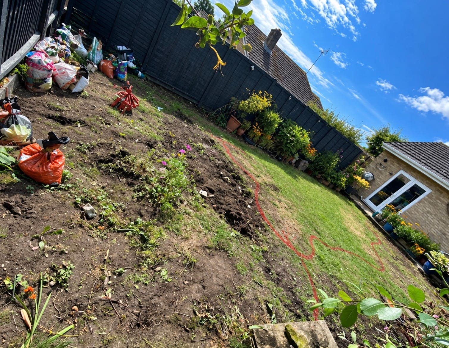 John & Beth's Verwood Turf & Pebble Garden — before